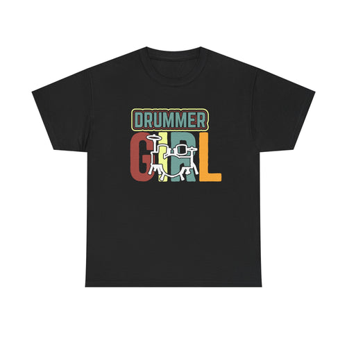 Drummer Gal T-Shirt - Retro Vintage Drum Player Tee Shirt for Women & Girls