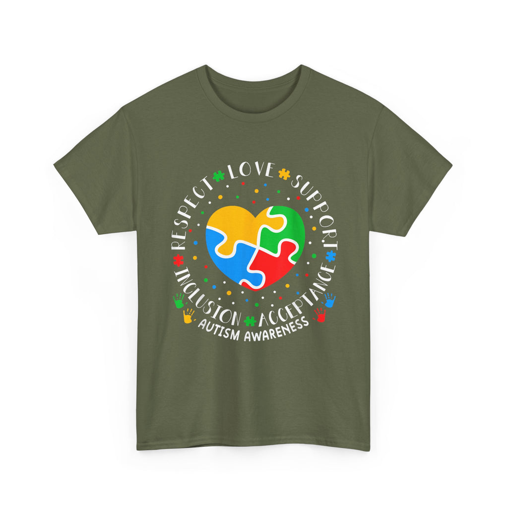 Autism Awareness Puzzle Heart T-Shirt -  Respect Love Support Acceptance Tee Shirt Gift NEW