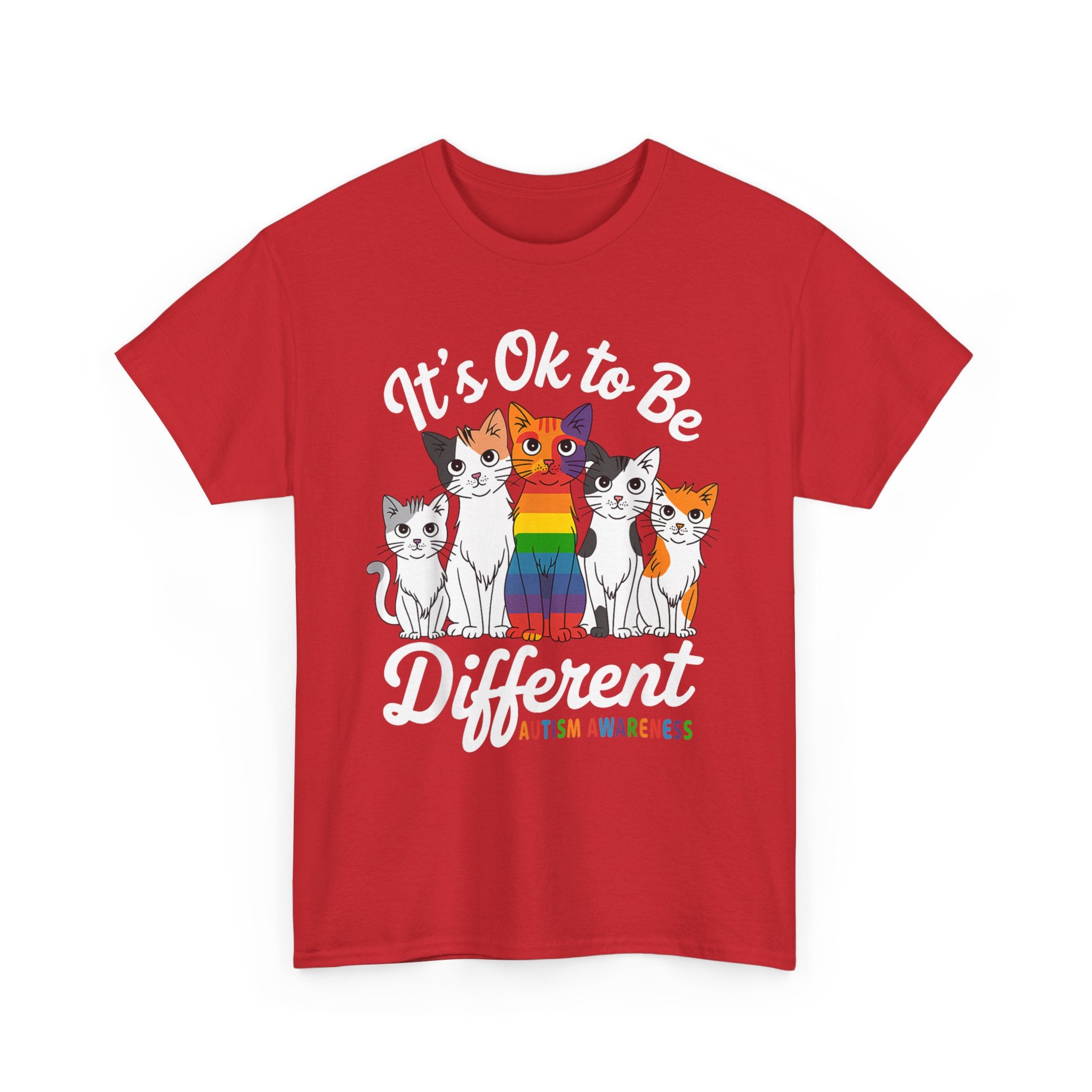 It's Ok to Be Different Cat Tee - Autism Awareness Rainbow Kitten Neuro Diverse Tee Shirt