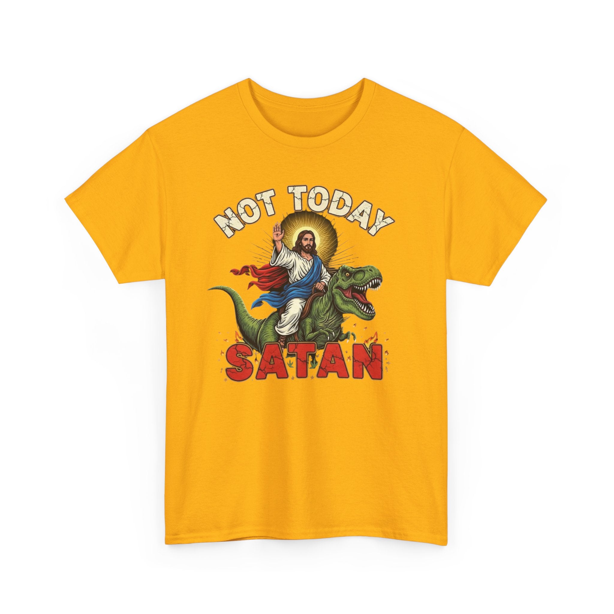 Not Today Satan T-Shirt - Vintage Jesus Riding Dinosaur Funny Tee Shirt Gift