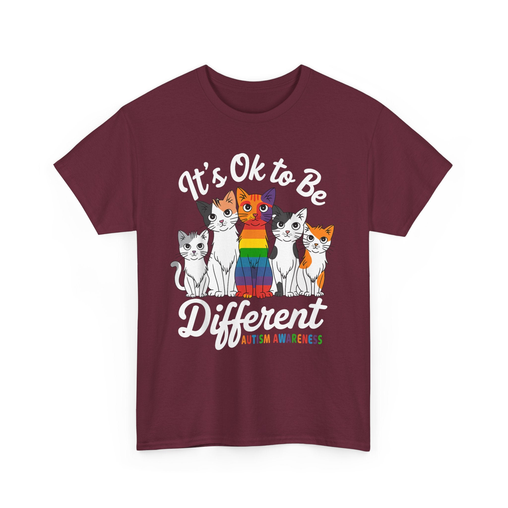 It's Ok to Be Different Cat Tee - Autism Awareness Rainbow Kitten Neuro Diverse Tee Shirt