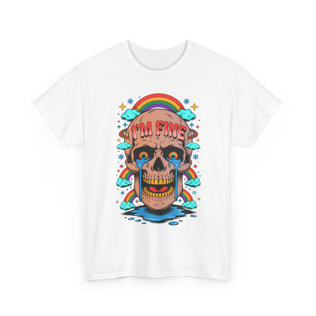 Skull I'M FINE Tee - Colorful Rainbow Skull Funny Graphic T-Shirt Autism ASD ADHD