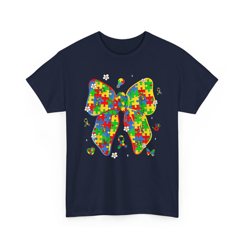 Autism Awareness Puzzle Bow Tee Shirt - Neurodiversity ADHD T-Shirt - Gift for Her / Him