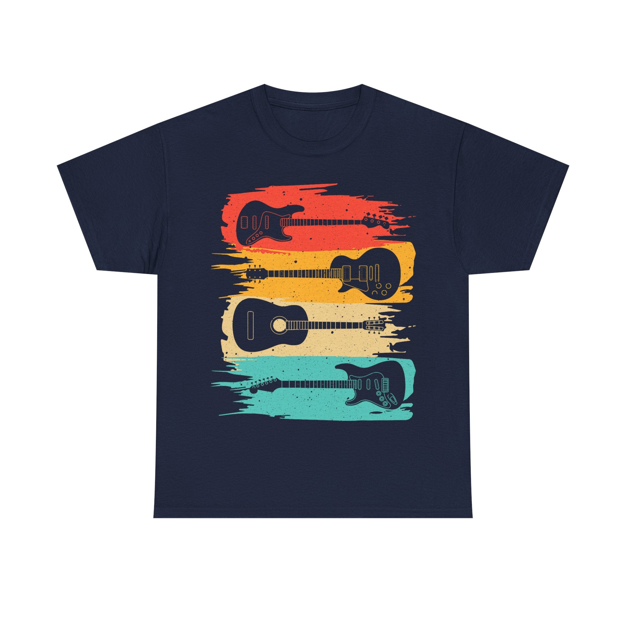 Retro Guitar Tee Shirt - Vintage Sunset Electric & Acoustic Gift for Guitarist