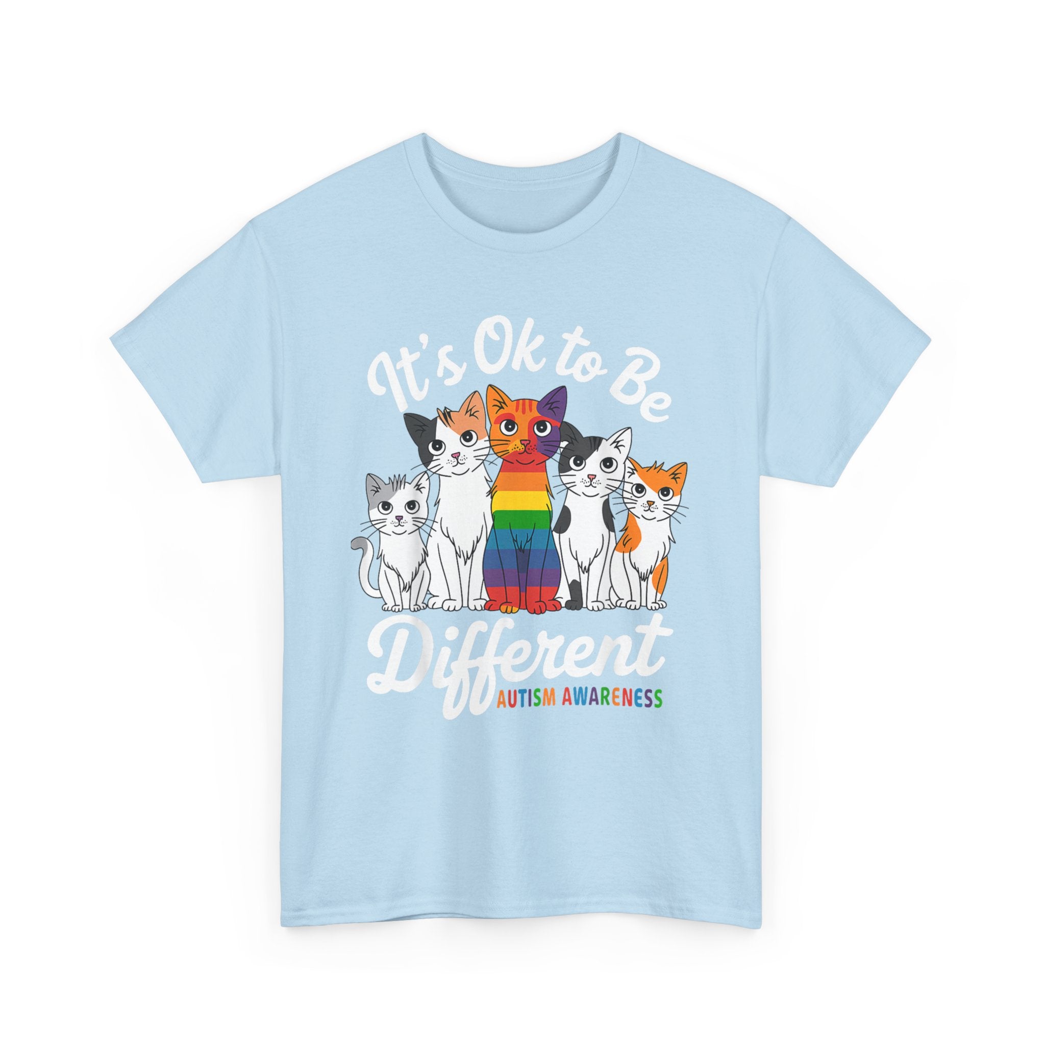 It's Ok to Be Different Cat Tee - Autism Awareness Rainbow Kitten Neuro Diverse Tee Shirt