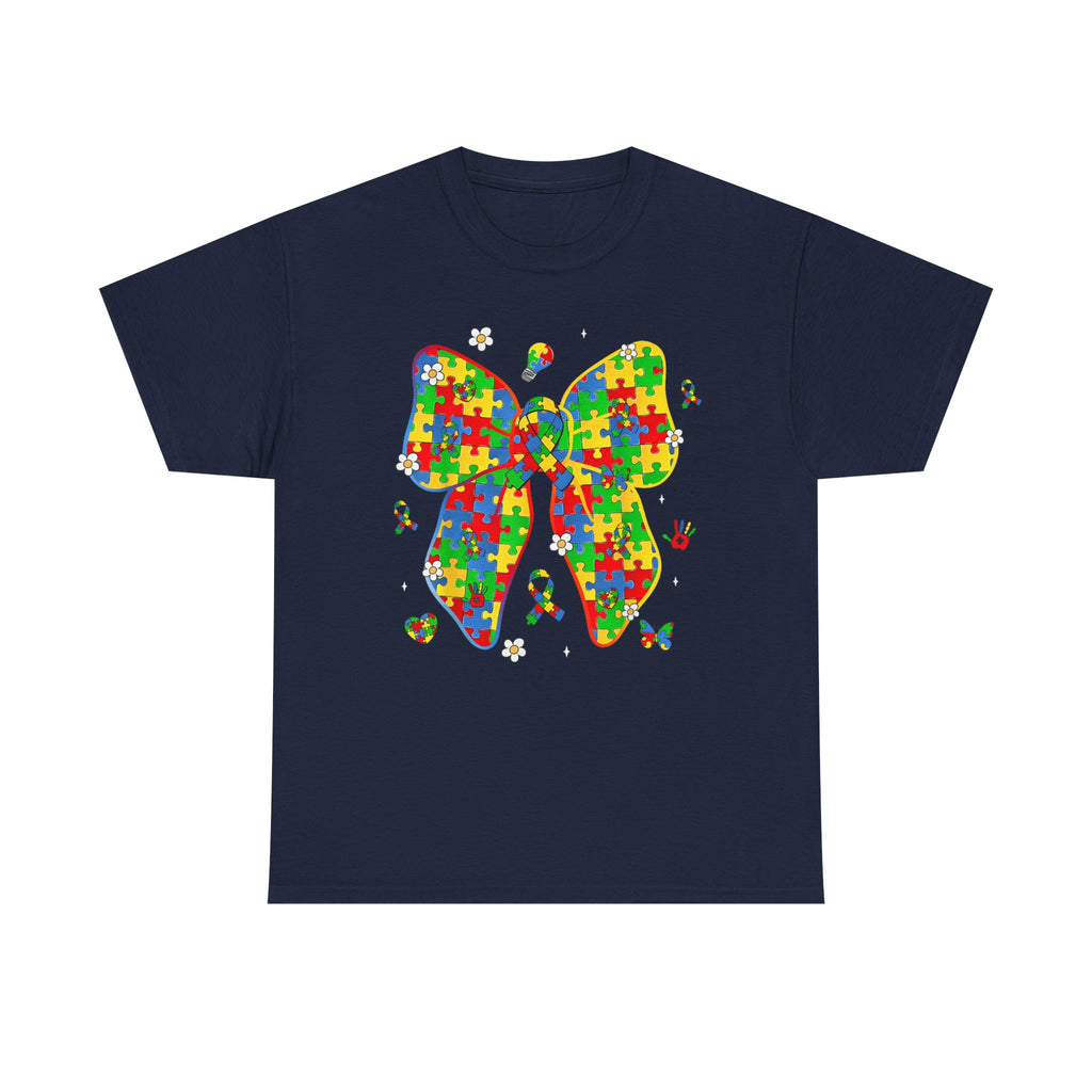 Autism Awareness Puzzle Bow Tee Shirt - Neurodiversity ADHD T-Shirt - Gift for Her / Him