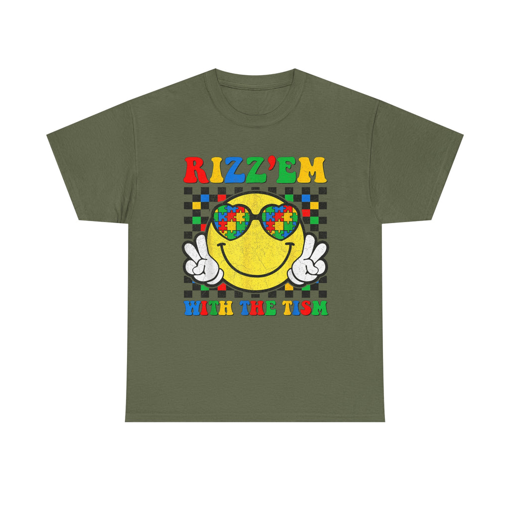 Rizz’em With The Tism Smiley Graphic Tee Shirt - Funny T-Shirt Autism ADD ADHD Gift NEW
