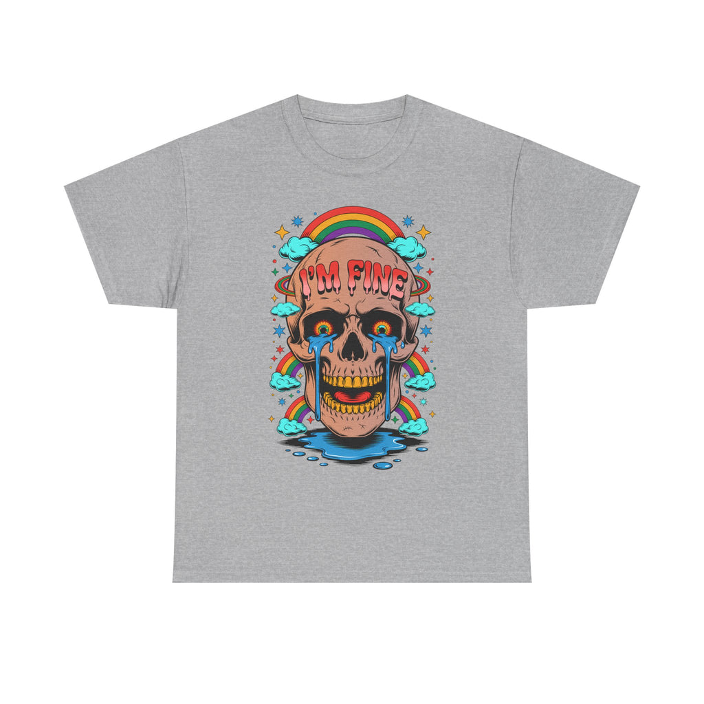 Skull I'M FINE Tee - Colorful Rainbow Skull Funny Graphic T-Shirt Autism ASD ADHD