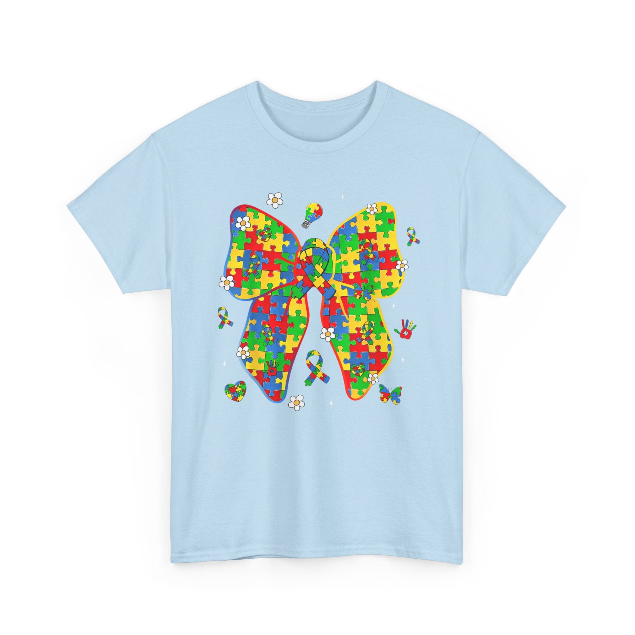 Autism Awareness Puzzle Bow Tee Shirt - Neurodiversity ADHD T-Shirt - Gift for Her / Him