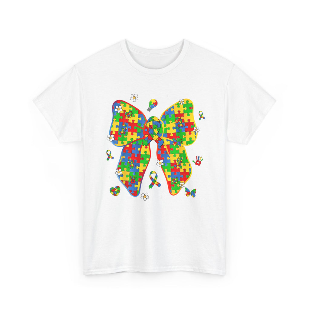 Autism Awareness Puzzle Bow Tee Shirt - Neurodiversity ADHD T-Shirt - Gift for Her / Him
