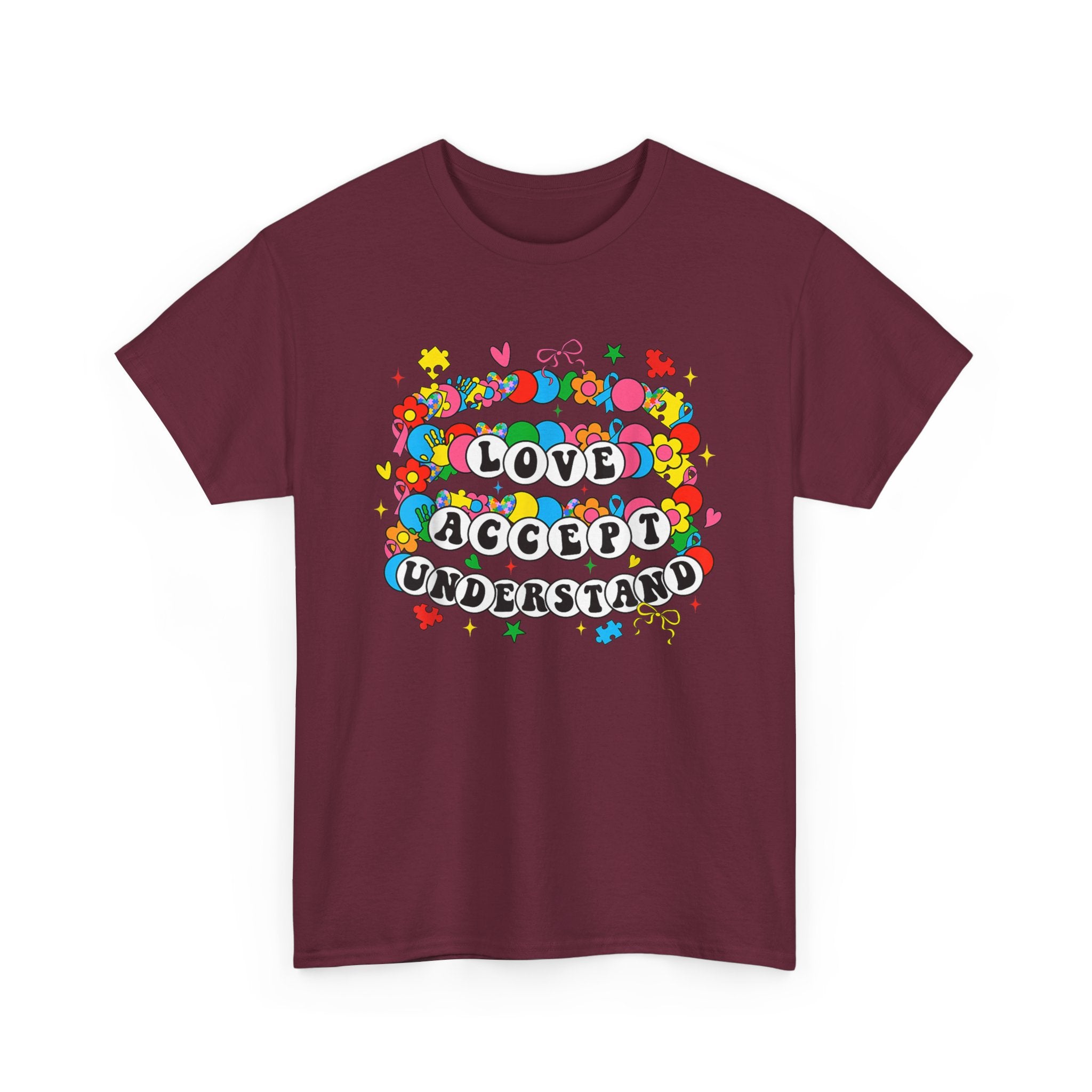 Love Accept Understand T-Shirt — Colorful Retro Rainbow Positivity Autism ADHD Tee