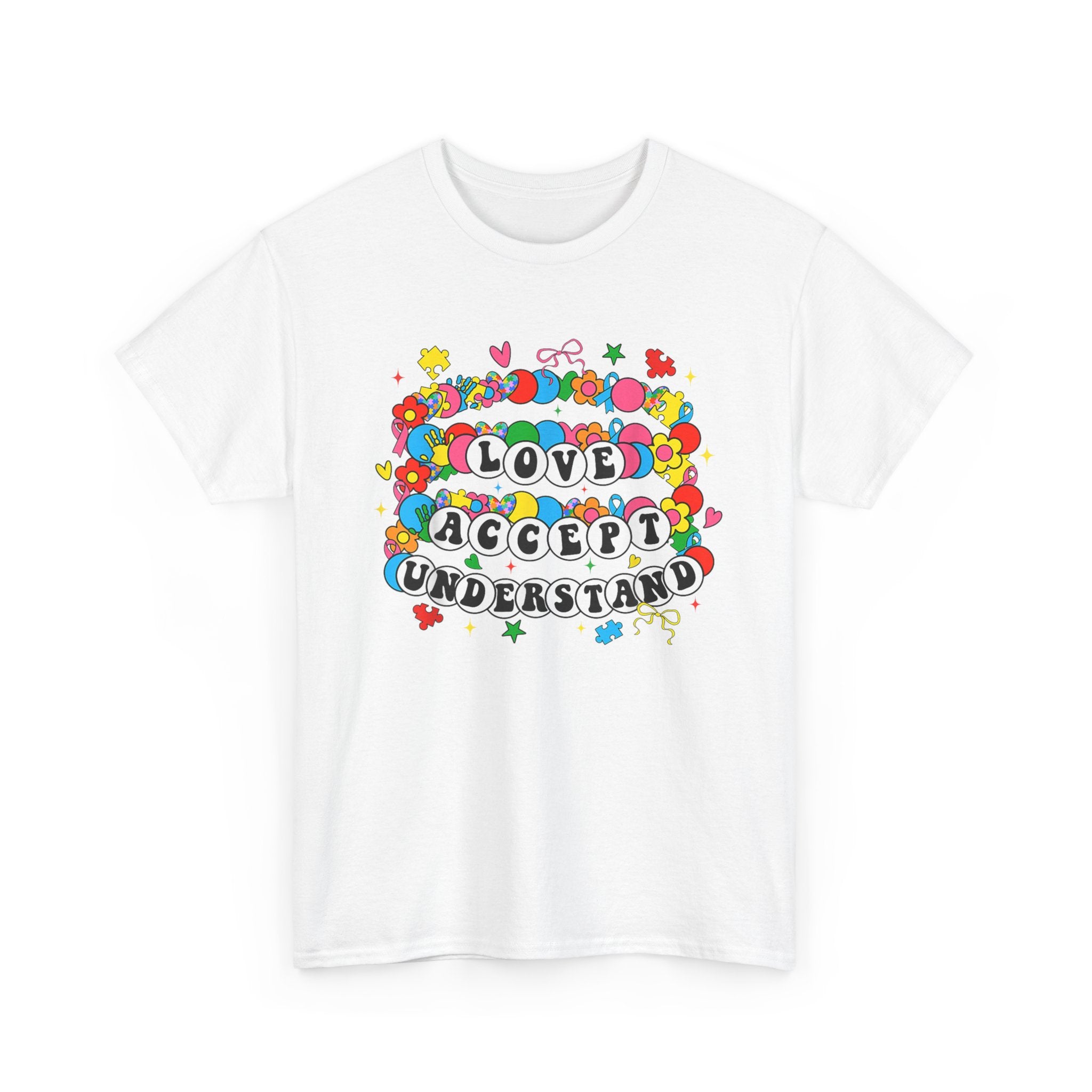 Love Accept Understand T-Shirt — Colorful Retro Rainbow Positivity Autism ADHD Tee