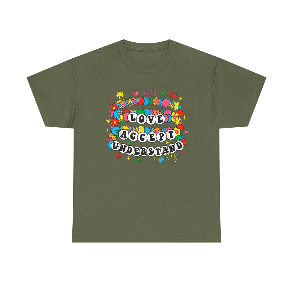 Love Accept Understand T-Shirt — Colorful Retro Rainbow Positivity Autism ADHD Tee