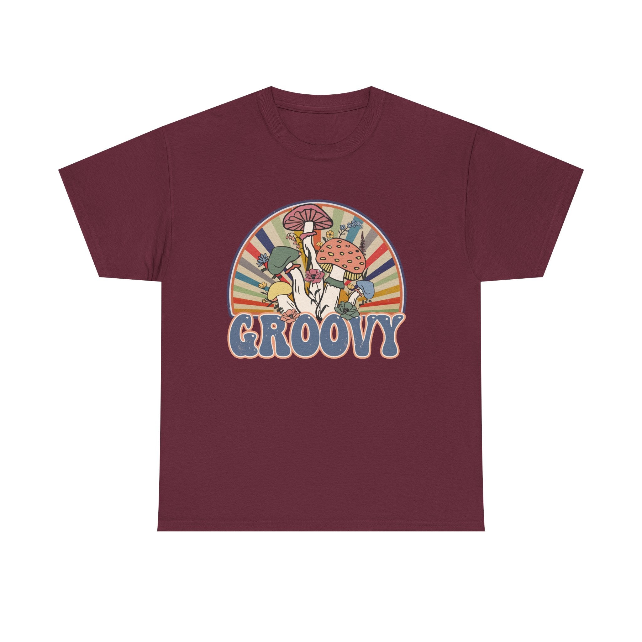 Groovy Mushroom T-Shirt - Retro Rainbow Magic Mushroom Tee Shirt Forager Gift
