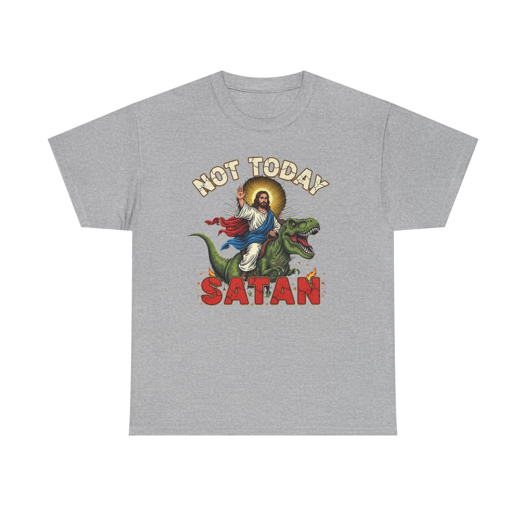 Not Today Satan T-Shirt - Vintage Jesus Riding Dinosaur Funny Tee Shirt Gift