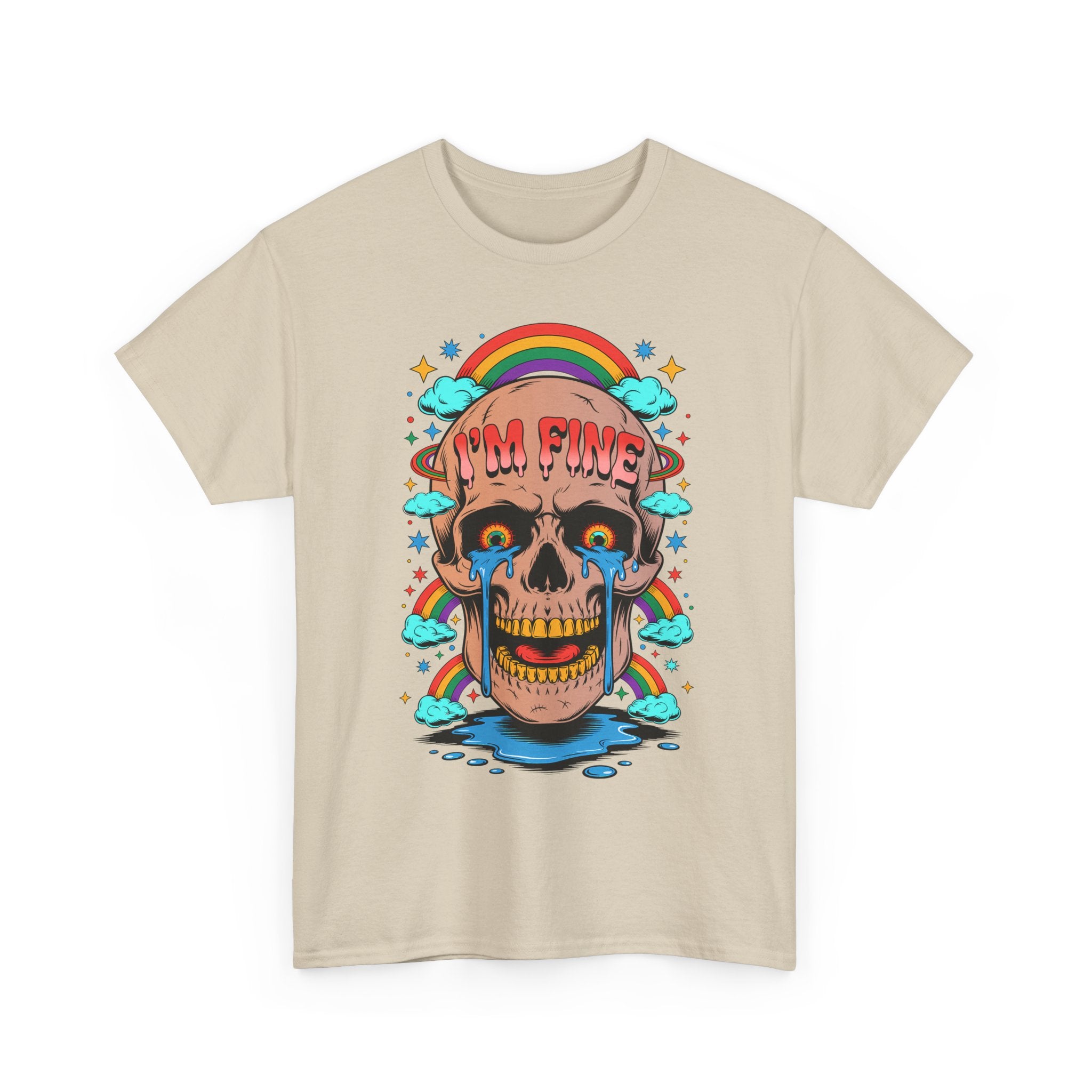 Skull I'M FINE Tee - Colorful Rainbow Skull Funny Graphic T-Shirt Autism ASD ADHD