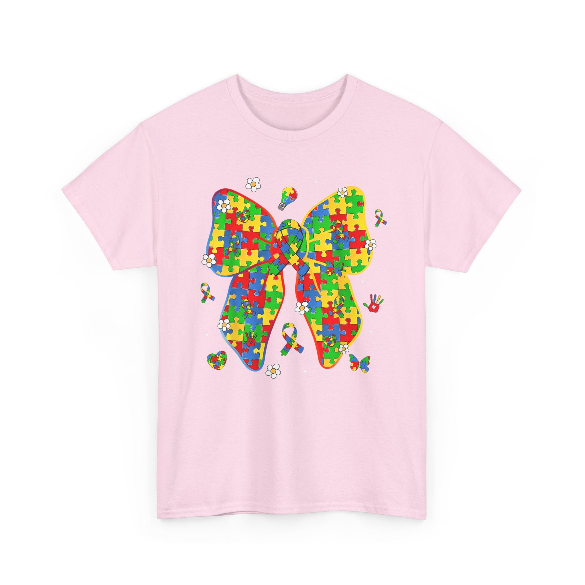 Autism Awareness Puzzle Bow Tee Shirt - Neurodiversity ADHD T-Shirt