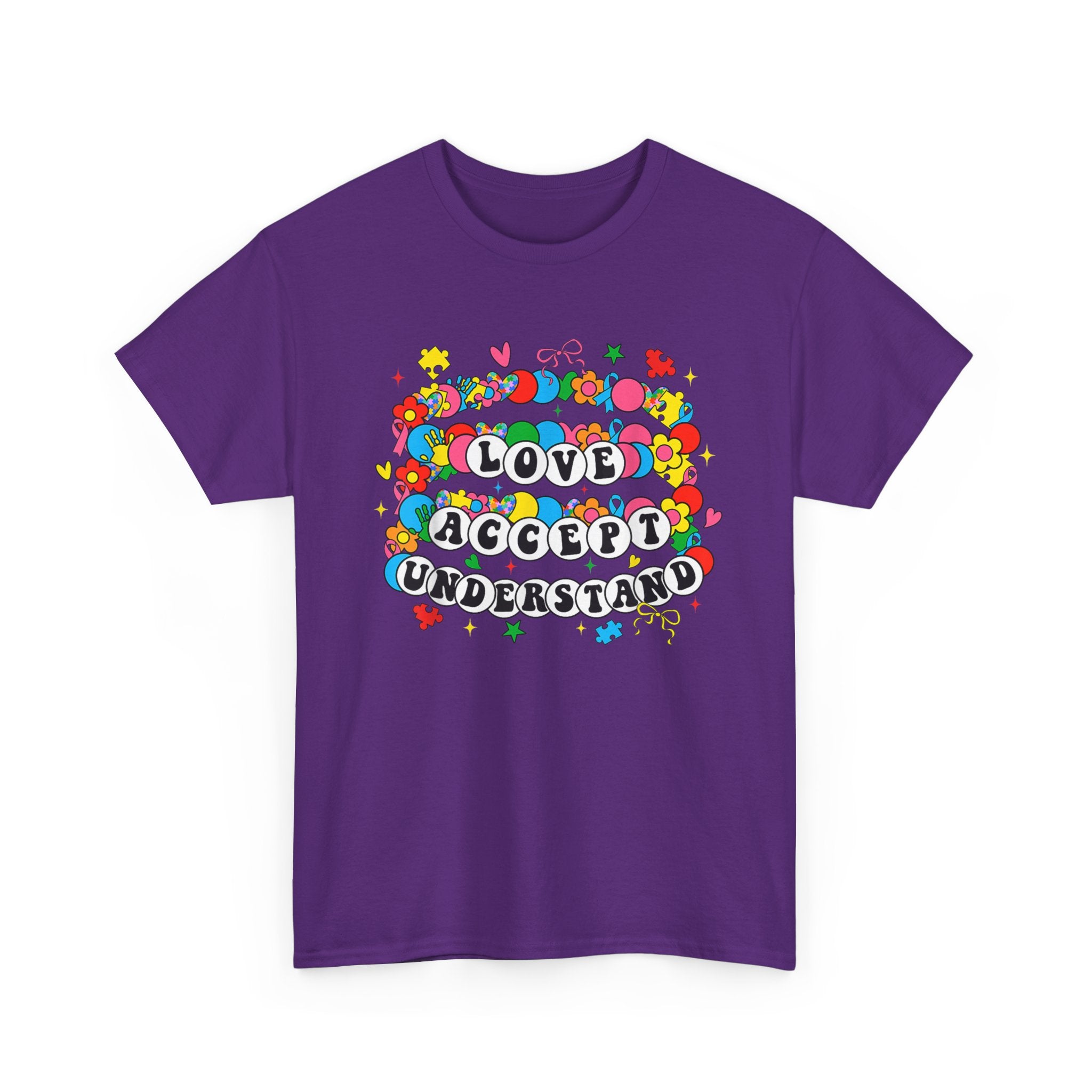 Love Accept Understand T-Shirt — Colorful Retro Rainbow Positivity Autism ADHD Tee