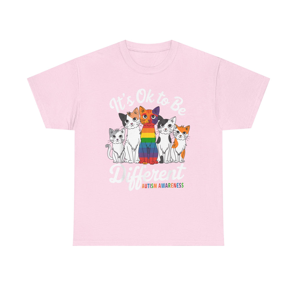 It's Ok to Be Different Cat Tee - Autism Awareness Rainbow Kitten Neuro Diverse Tee Shirt