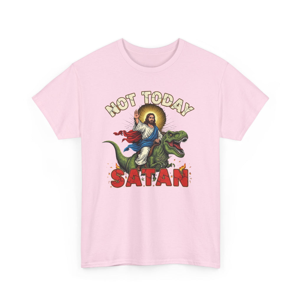 Not Today Satan T-Shirt - Vintage Jesus Riding Dinosaur Funny Tee Shirt Gift