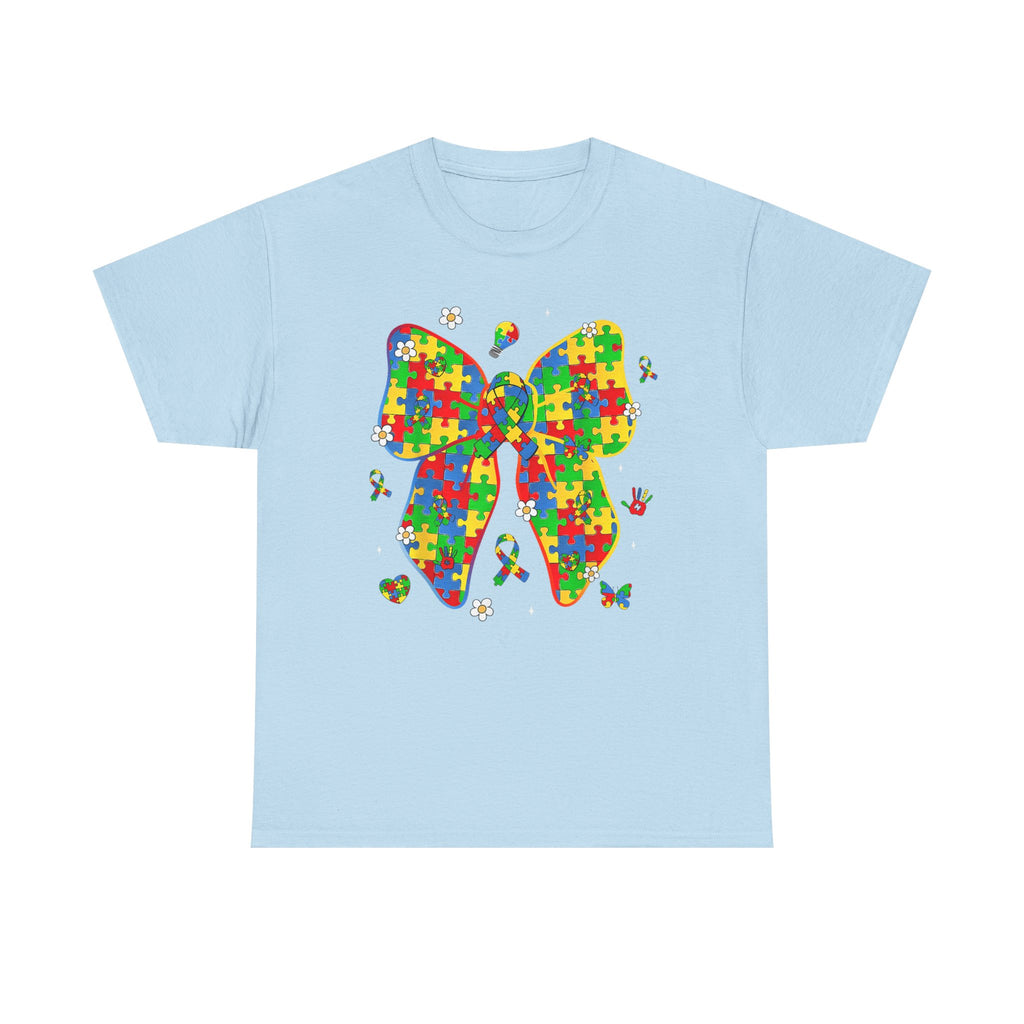 Autism Awareness Puzzle Bow Tee Shirt - Neurodiversity ADHD T-Shirt