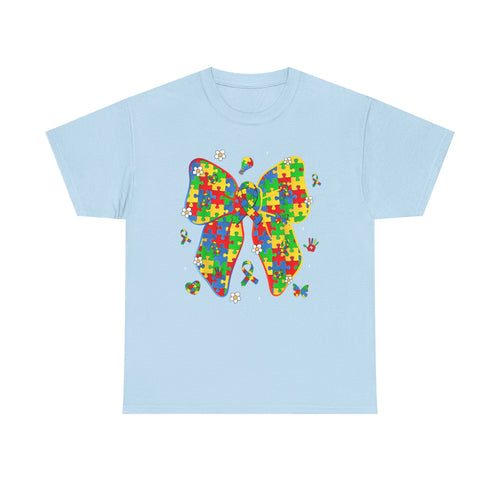 Autism Awareness Puzzle Bow Tee Shirt - Neurodiversity ADHD T-Shirt