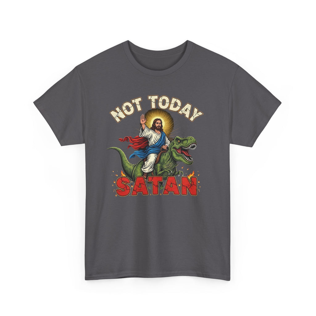 Not Today Satan T-Shirt - Vintage Jesus Riding Dinosaur Funny Tee Shirt Gift
