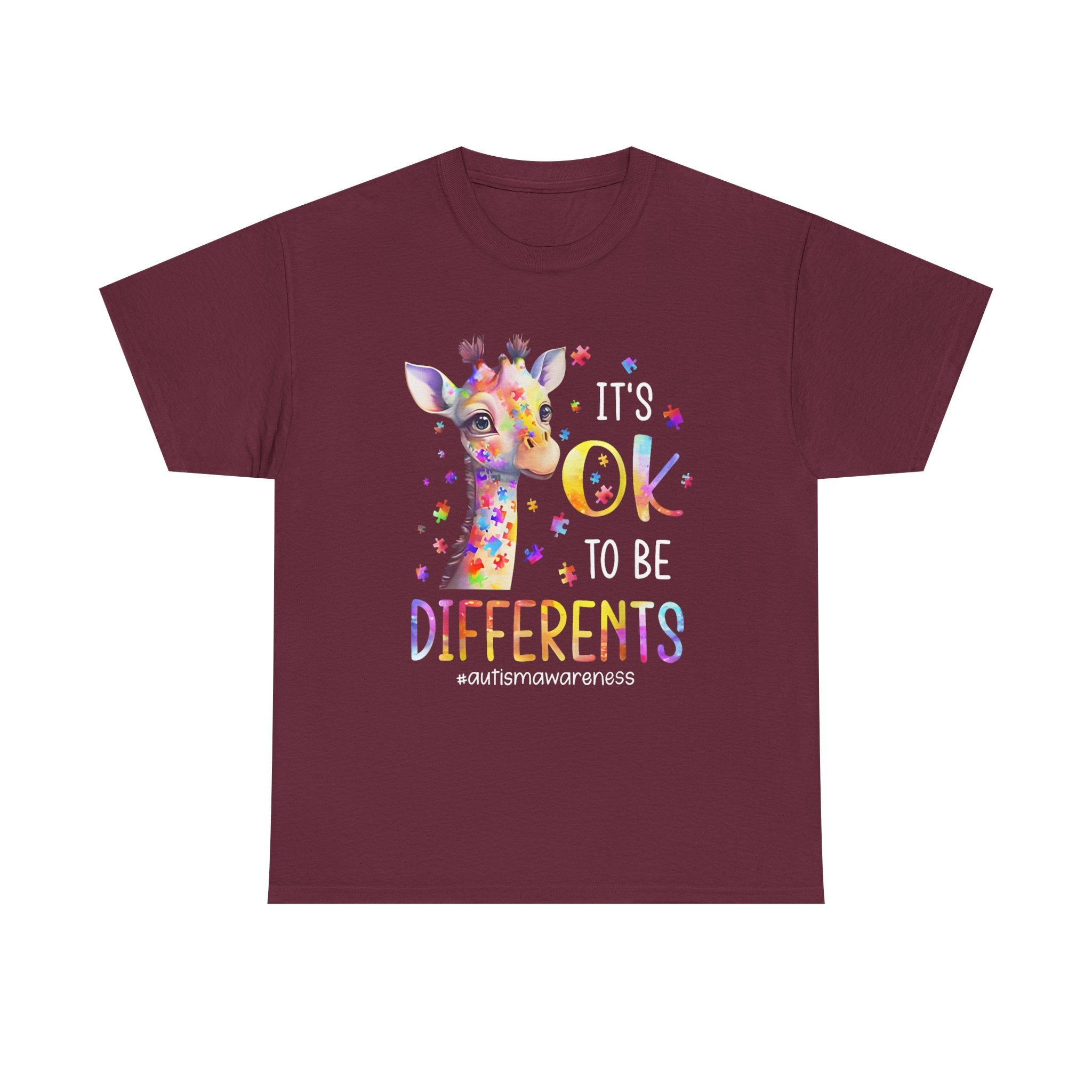 Giraffe "OK to Be Different" Rainbow Kids Tee Shirt – Autism ADHD ADD T-Shirt