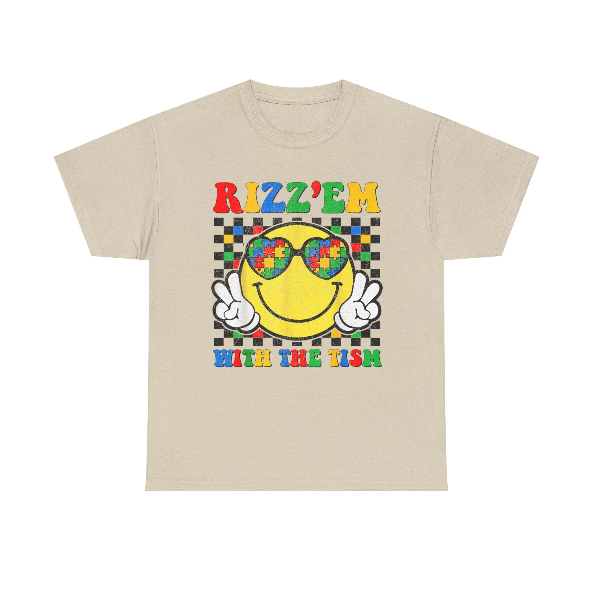Rizz’em With The Tism Smiley Graphic Tee Shirt - Funny T-Shirt Autism ADD ADHD Gift NEW