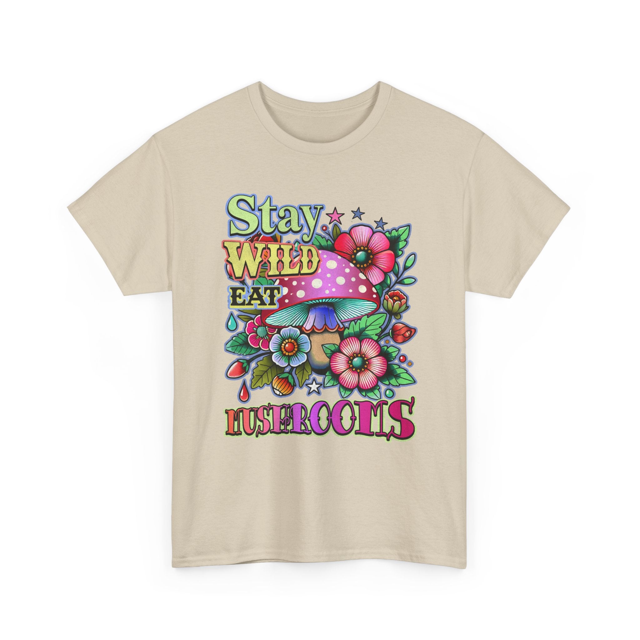 Stay Wild Eat Mushrooms Tee Shirt - Retro Magic Mushroom Floral Graphic T-Shirt
