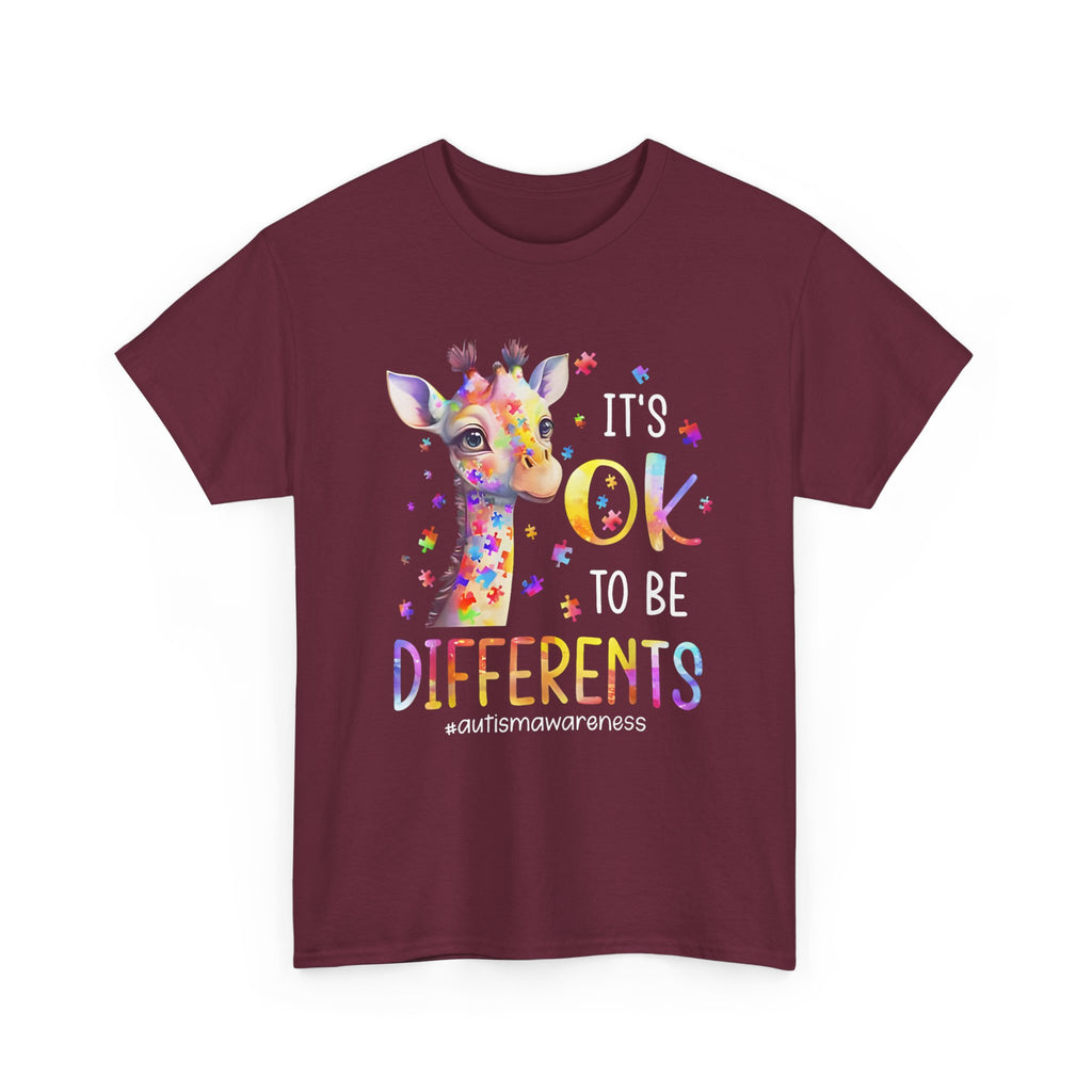 Giraffe "OK to Be Different" Rainbow Kids Tee Shirt – Autism ADHD ADD T-Shirt