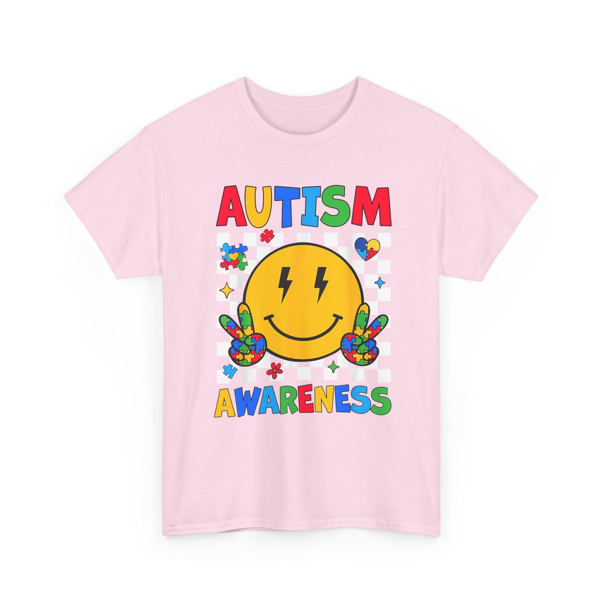 Autism Awareness Smile T-Shirt – Colorful Puzzle Heart Support Tee Shirt Autism ASD ADHD