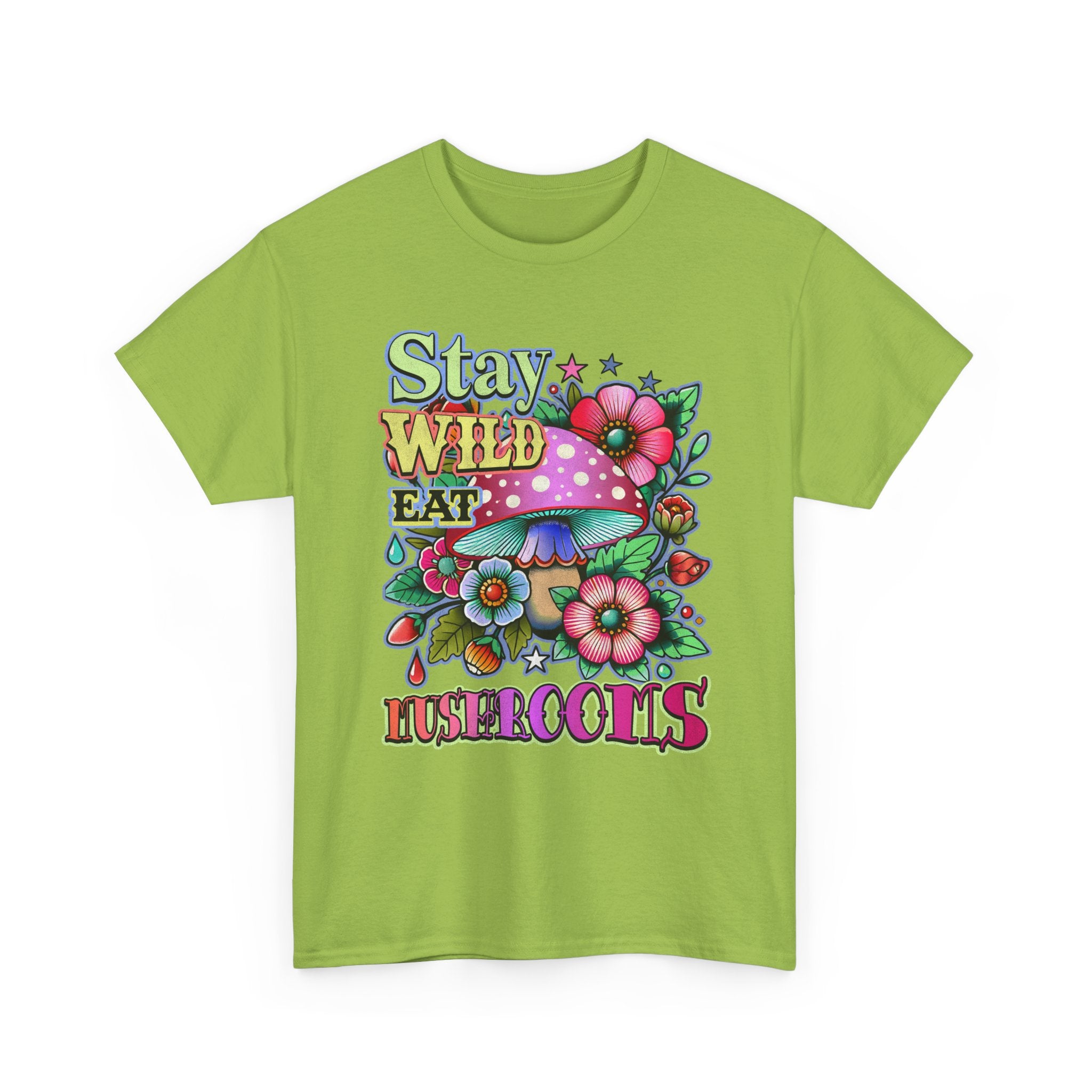 Stay Wild Eat Mushrooms Tee Shirt - Retro Magic Mushroom Floral Graphic T-Shirt