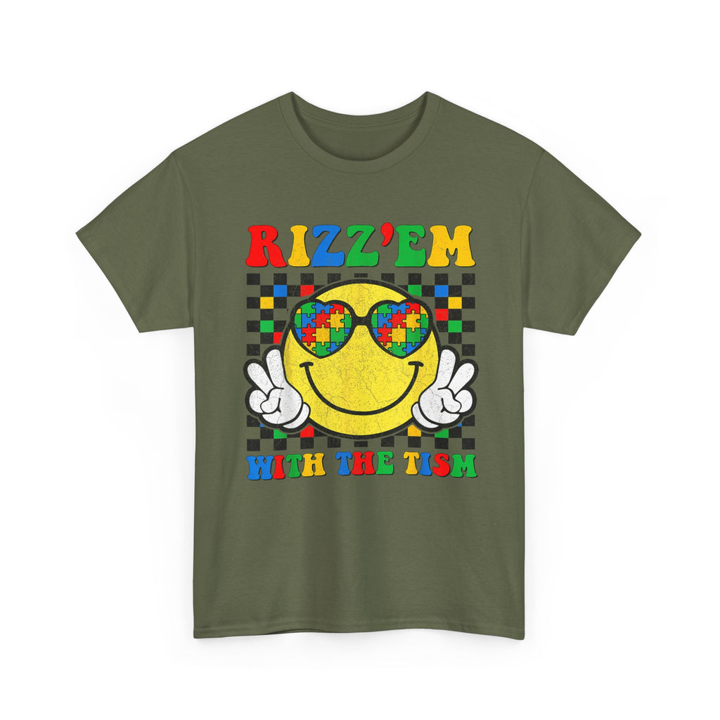 Rizz’em With The Tism Smiley Graphic Tee Shirt - Funny T-Shirt Autism ADD ADHD Gift NEW