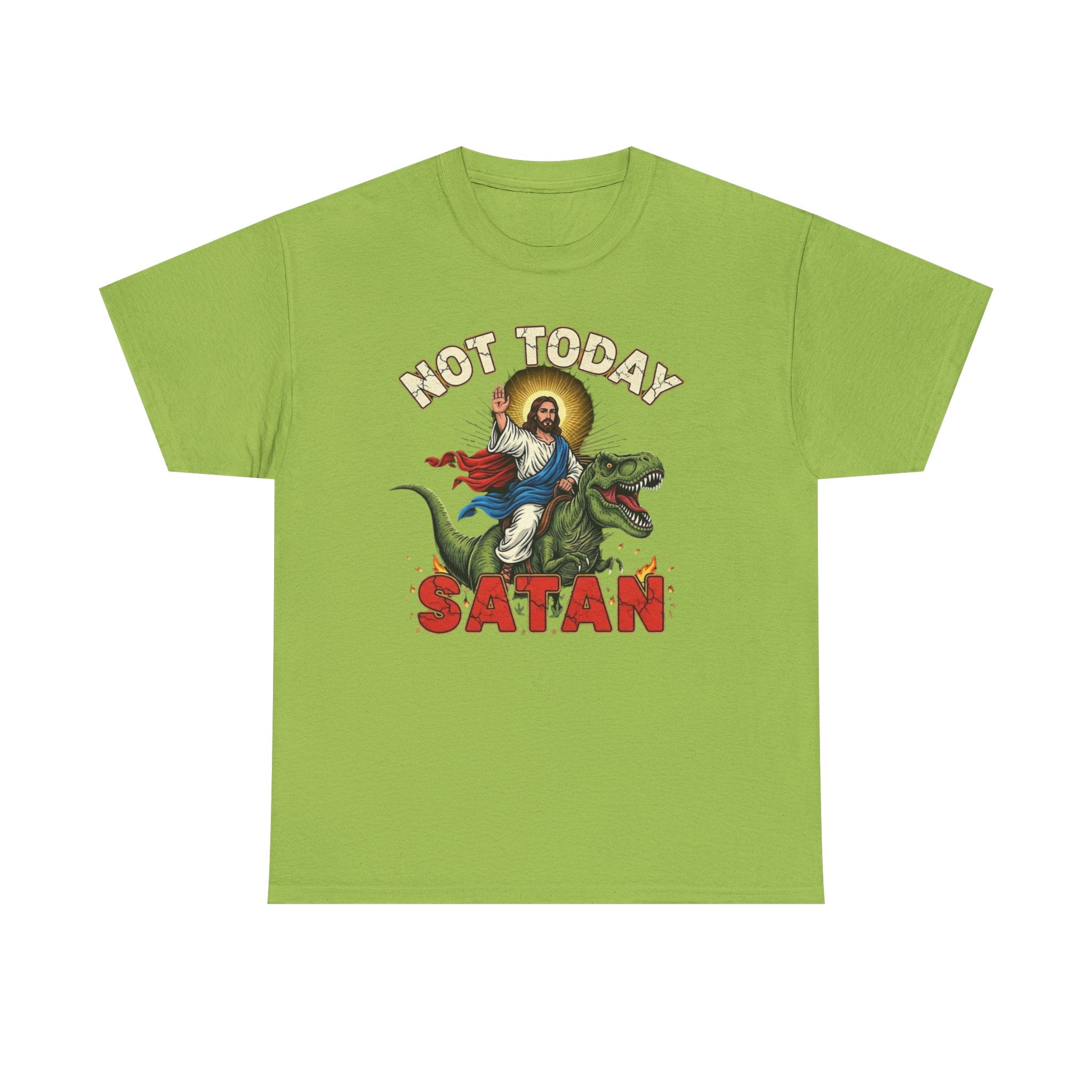 Not Today Satan T-Shirt - Vintage Jesus Riding Dinosaur Funny Tee Shirt Gift