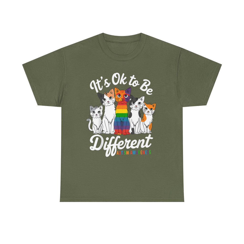 It's Ok to Be Different Cat Tee - Autism Awareness Rainbow Kitten Neuro Diverse Tee Shirt