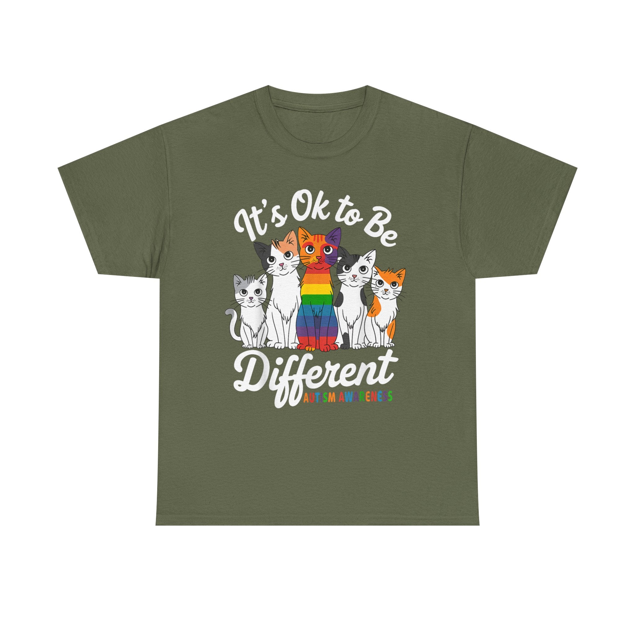 It's Ok to Be Different Cat Tee - Autism Awareness Rainbow Kitten Neuro Diverse Tee Shirt