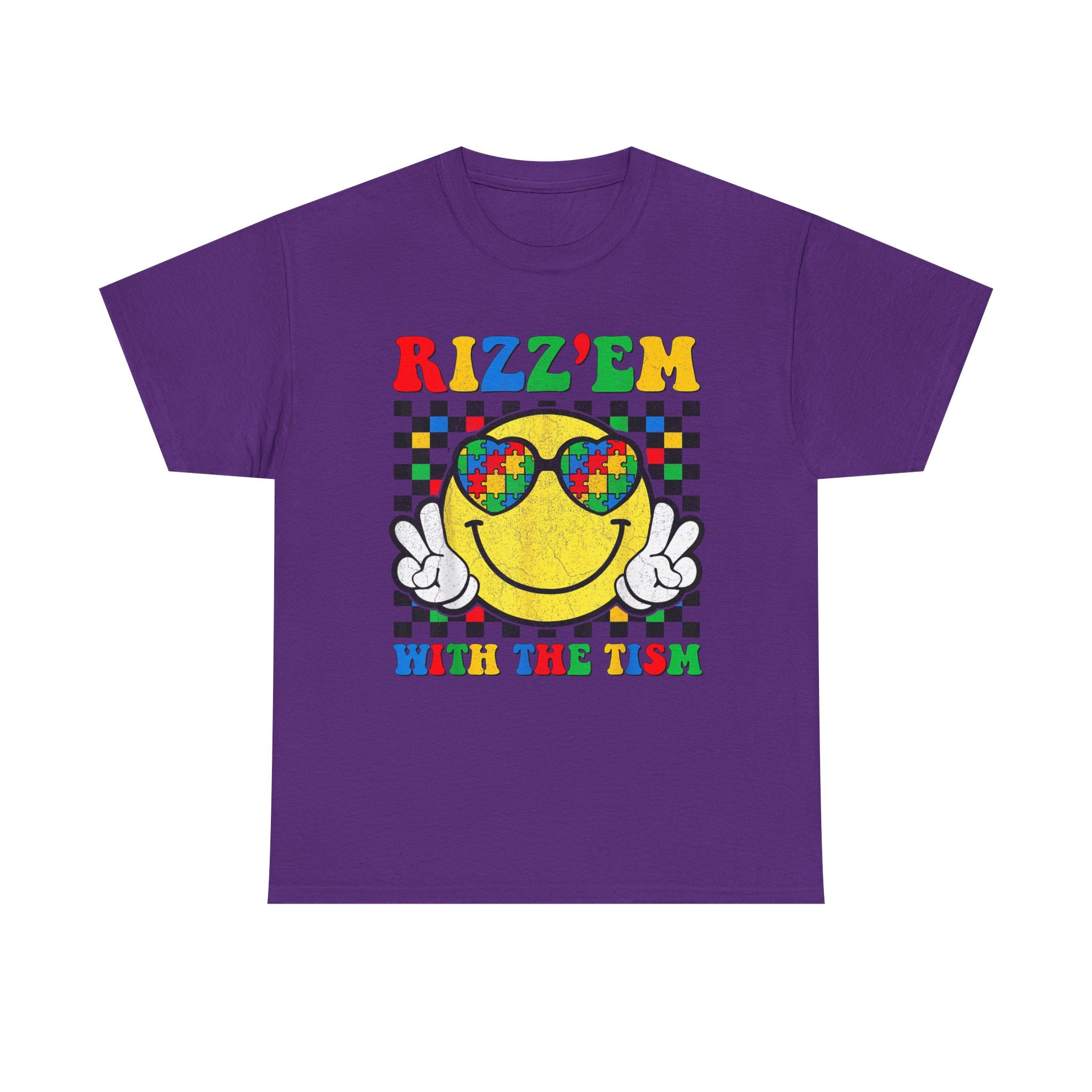 Rizz’em With The Tism Smiley Graphic Tee Shirt - Funny T-Shirt Autism ADD ADHD Gift NEW