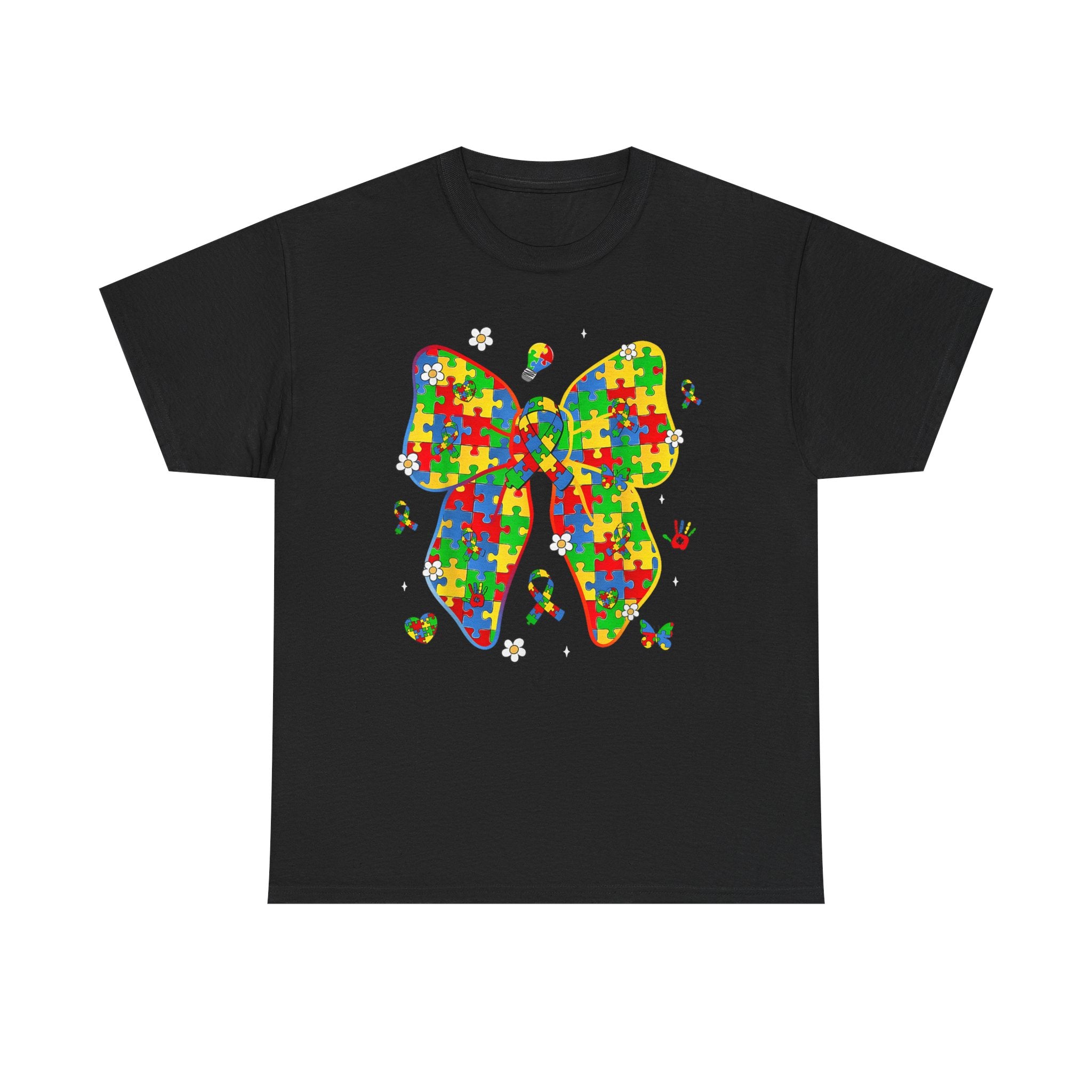 Autism Awareness Puzzle Bow Tee Shirt - Neurodiversity ADHD T-Shirt