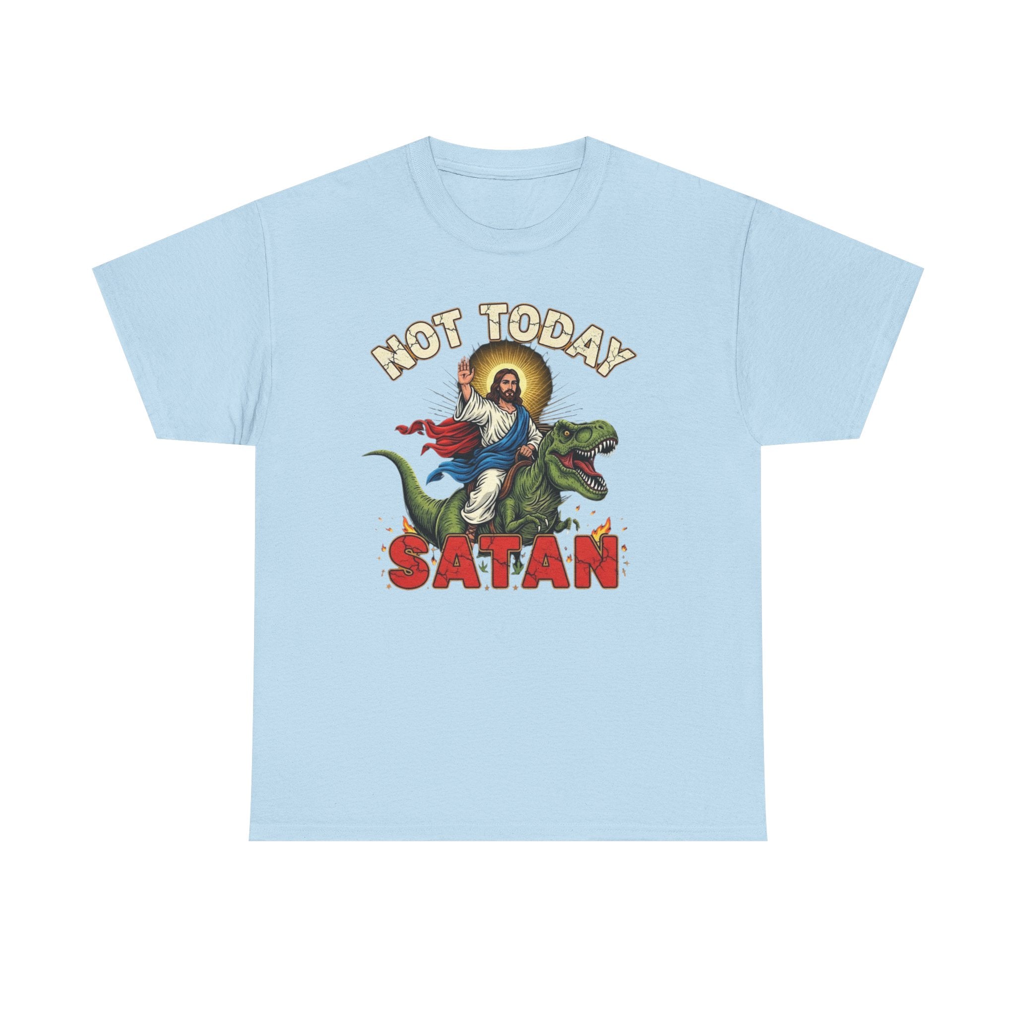 Not Today Satan T-Shirt - Vintage Jesus Riding Dinosaur Funny Tee Shirt Gift
