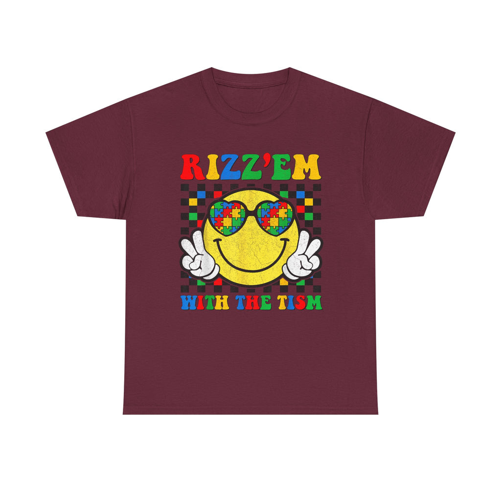 Rizz’em With The Tism Smiley Graphic Tee Shirt - Funny T-Shirt Autism ADD ADHD Gift NEW