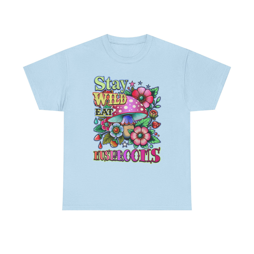 Stay Wild Eat Mushrooms Tee Shirt - Retro Magic Mushroom Floral Graphic T-Shirt