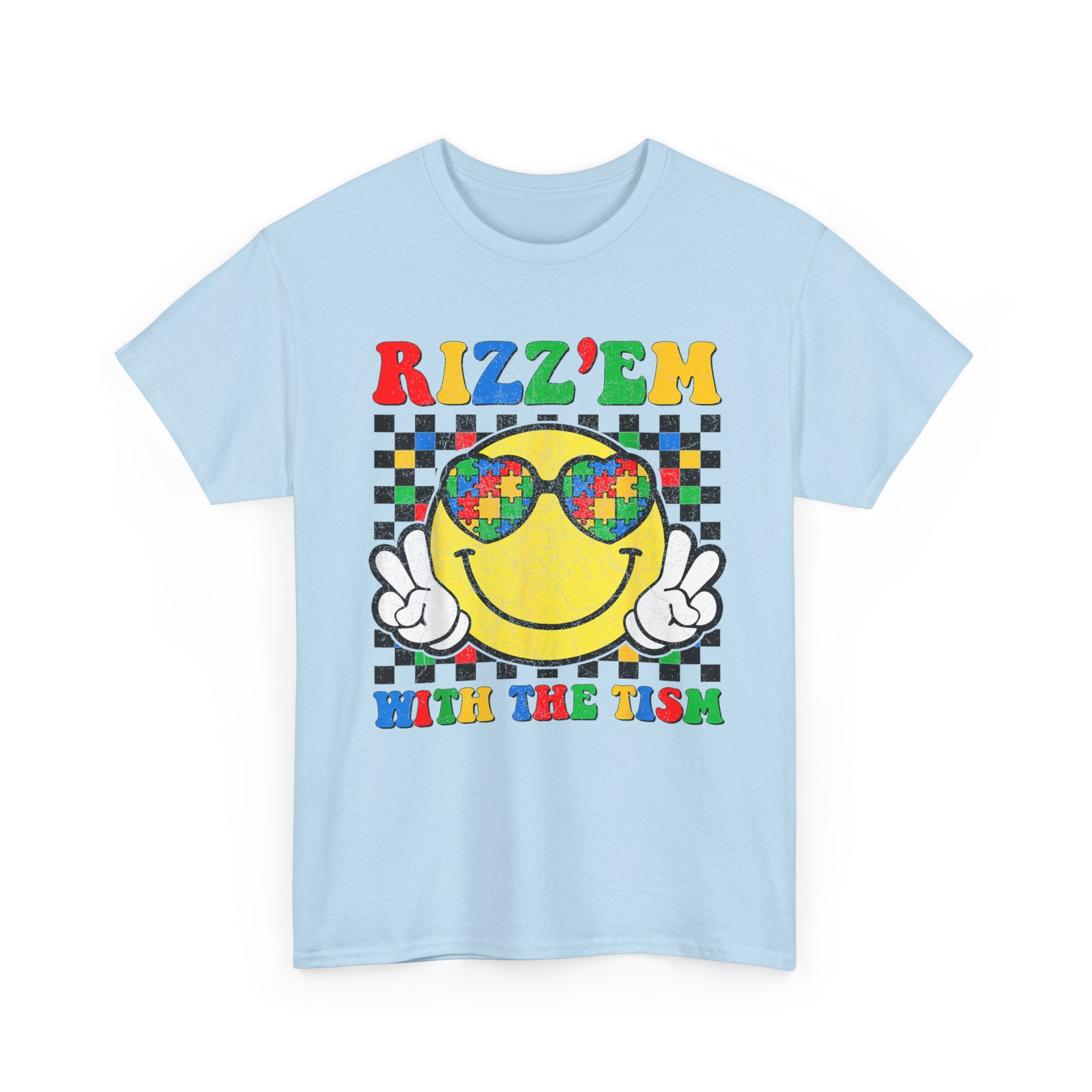 Rizz’em With The Tism Smiley Graphic Tee Shirt - Funny T-Shirt Autism ADD ADHD Gift NEW