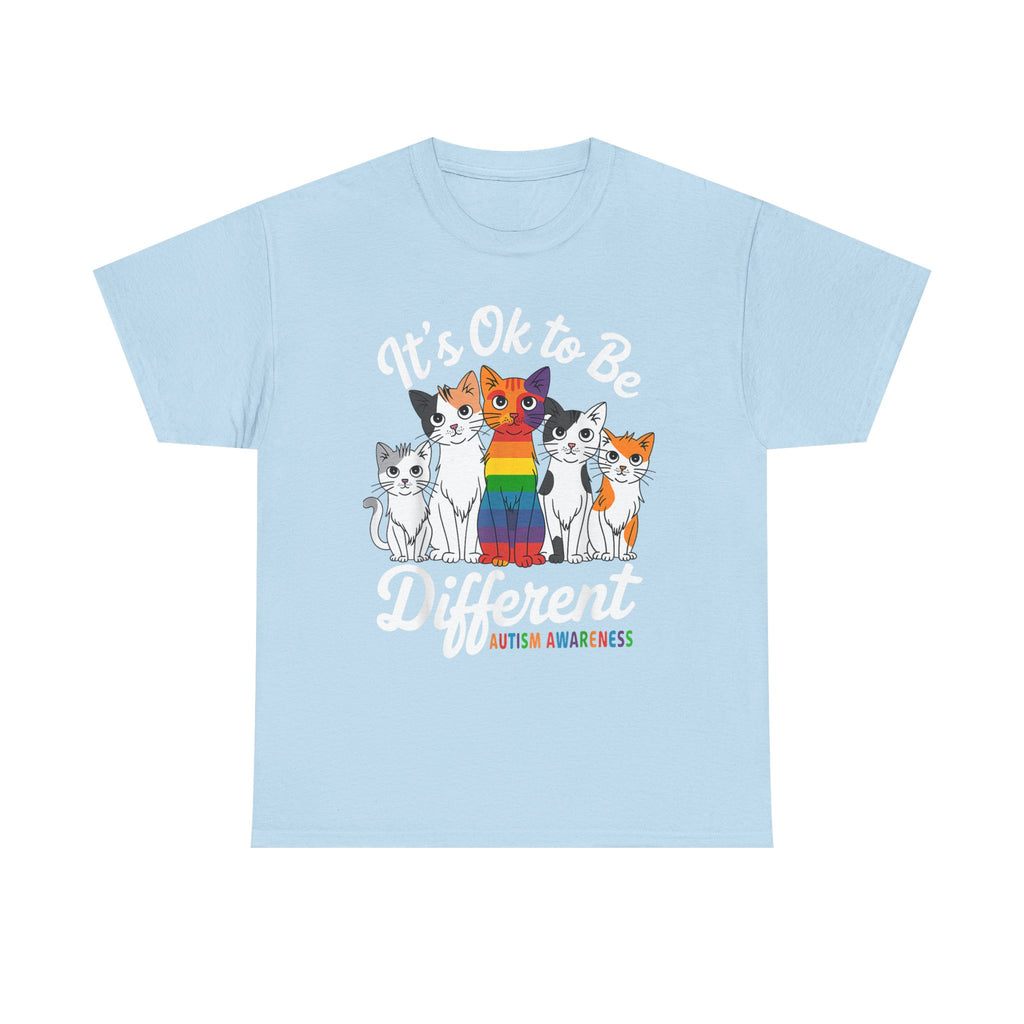 It's Ok to Be Different Cat Tee - Autism Awareness Rainbow Kitten Neuro Diverse Tee Shirt