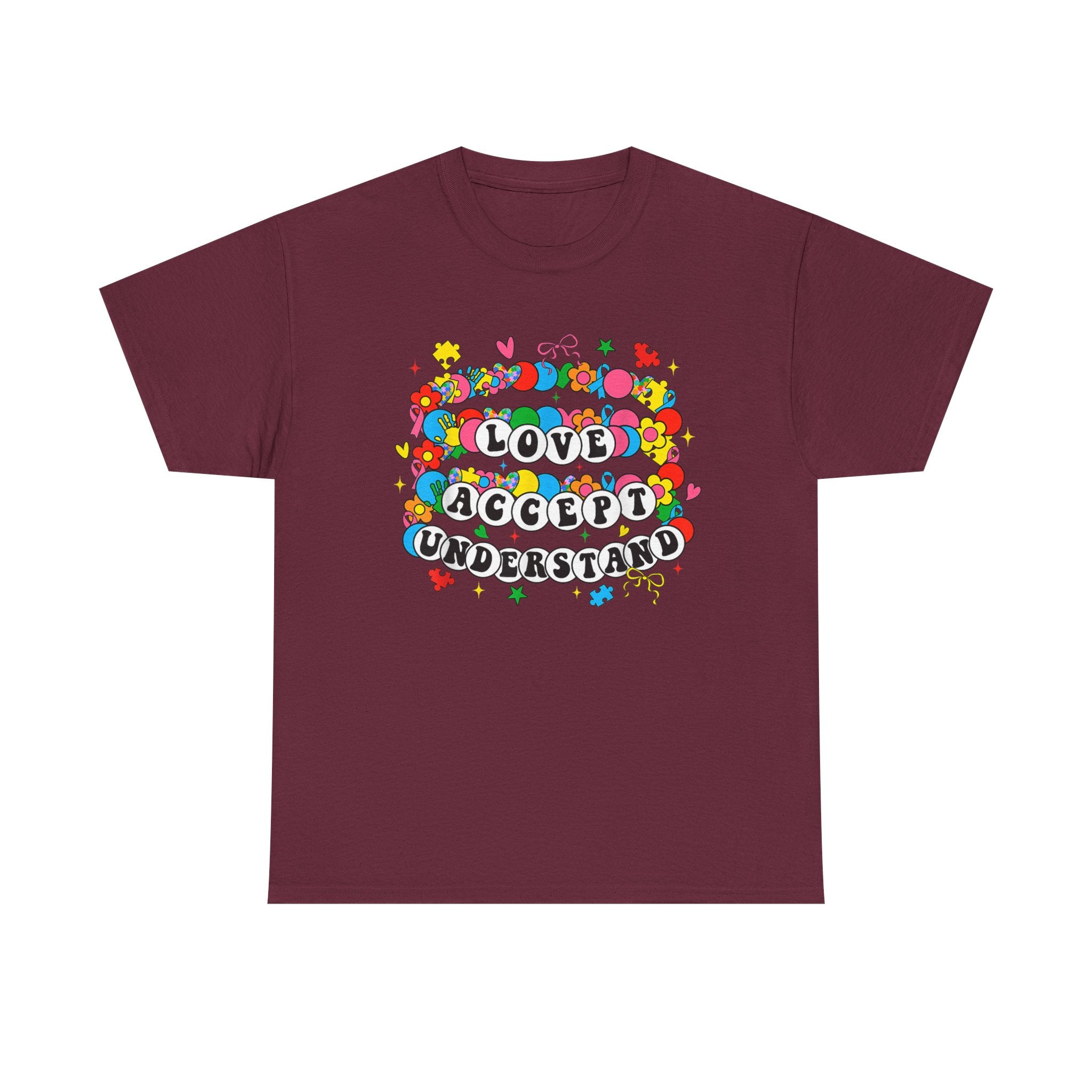 Love Accept Understand T-Shirt — Colorful Retro Rainbow Positivity Autism ADHD Tee