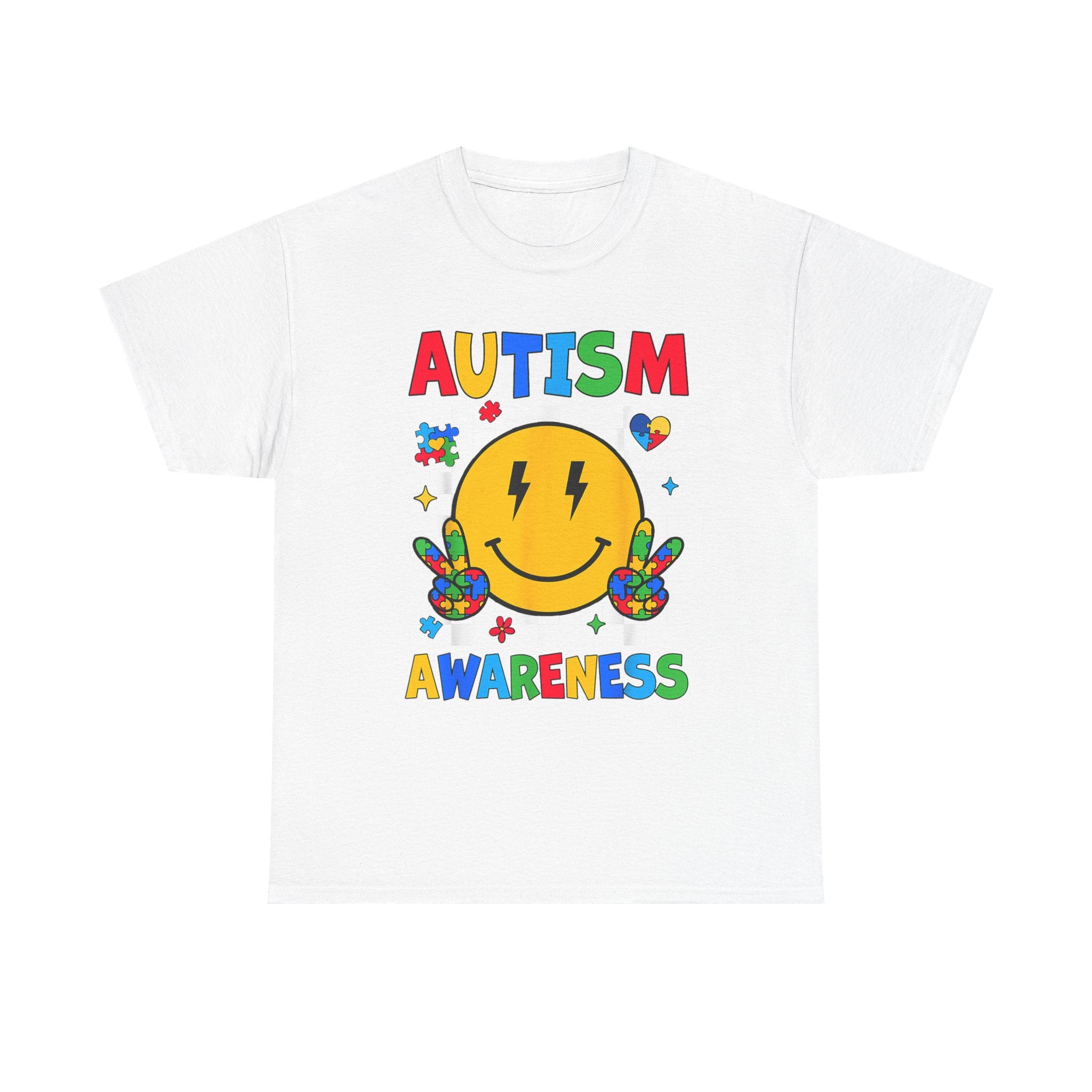 Autism Awareness Smile T-Shirt – Colorful Puzzle Heart Support Tee Shirt Autism ASD ADHD