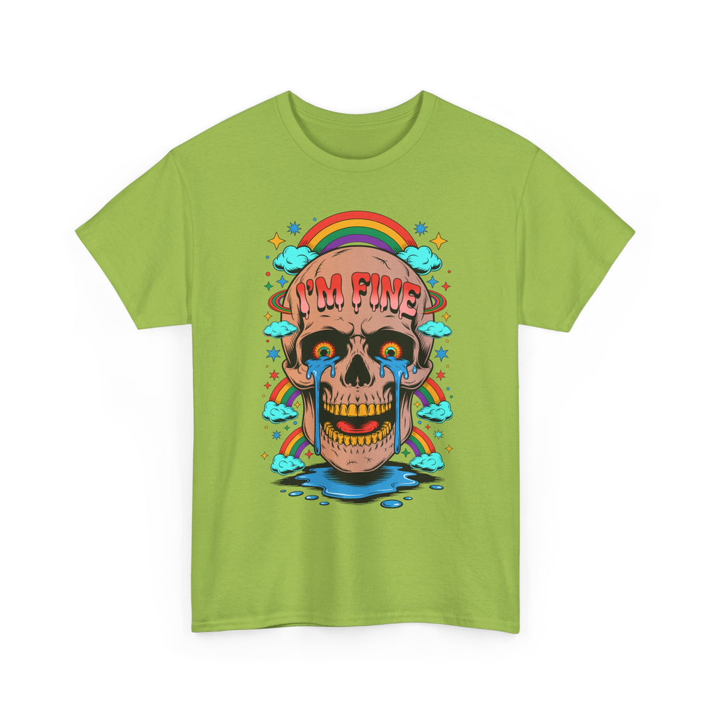 Skull I'M FINE Tee - Colorful Rainbow Skull Funny Graphic T-Shirt Autism ASD ADHD