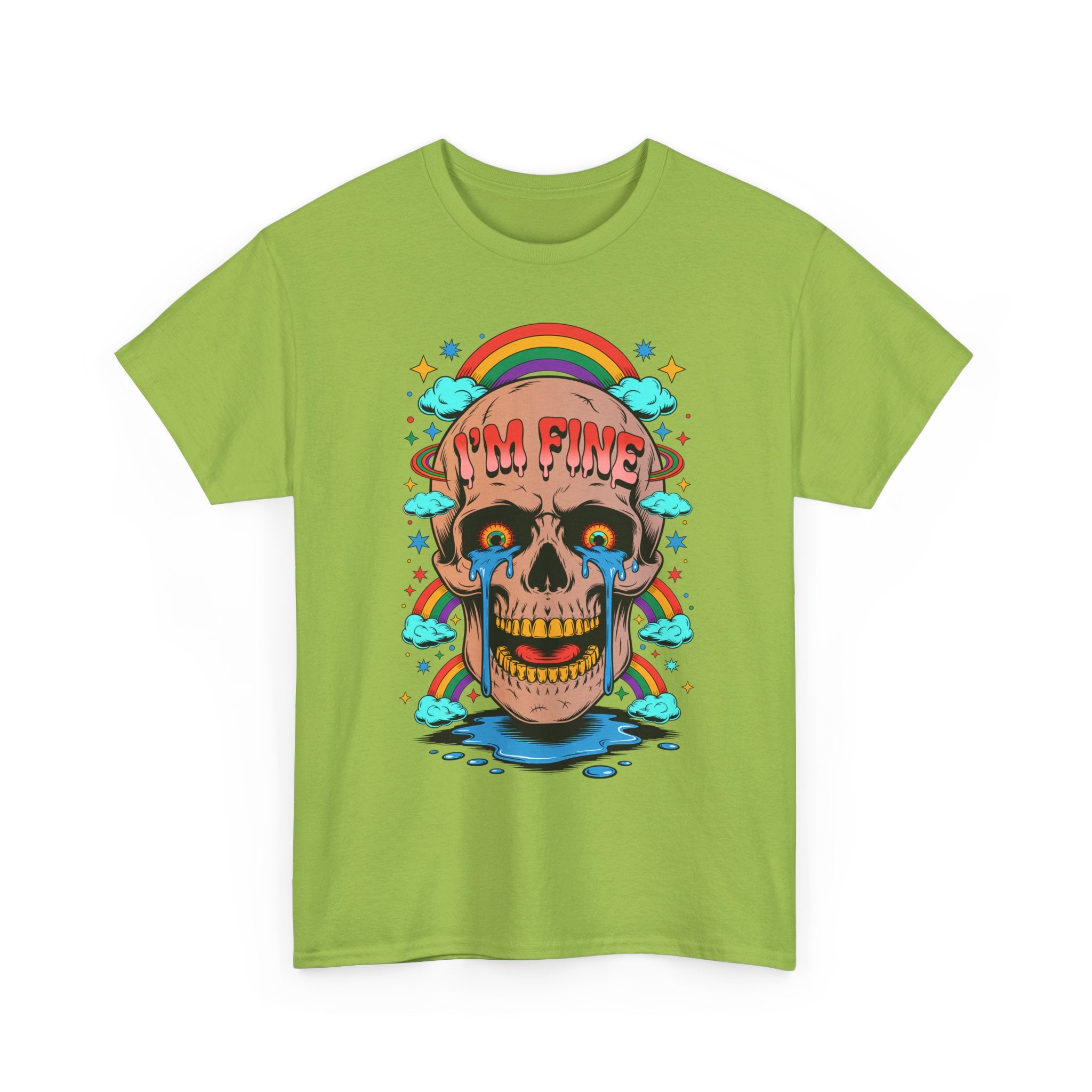 Skull I'M FINE Tee - Colorful Rainbow Skull Funny Graphic T-Shirt Autism ASD ADHD