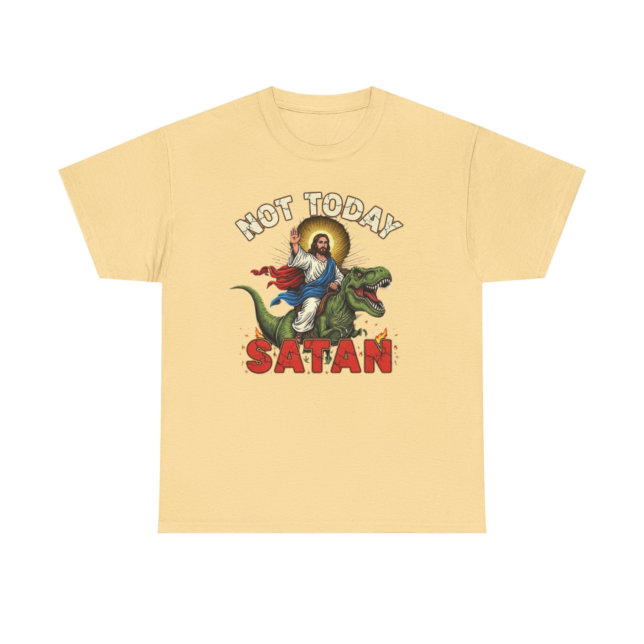 Not Today Satan T-Shirt - Vintage Jesus Riding Dinosaur Funny Tee Shirt Gift