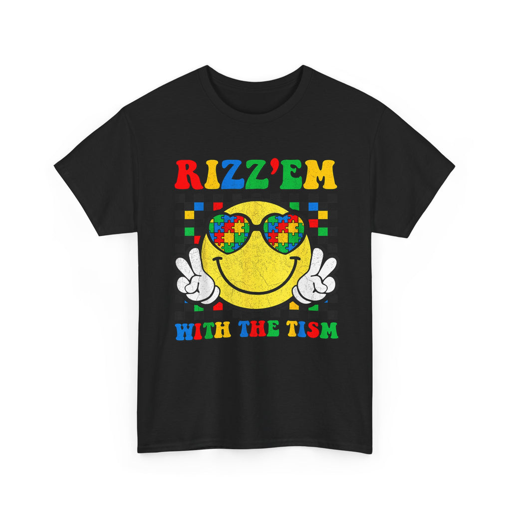 Rizz’em With The Tism Smiley Graphic Tee Shirt - Funny T-Shirt Autism ADD ADHD Gift NEW